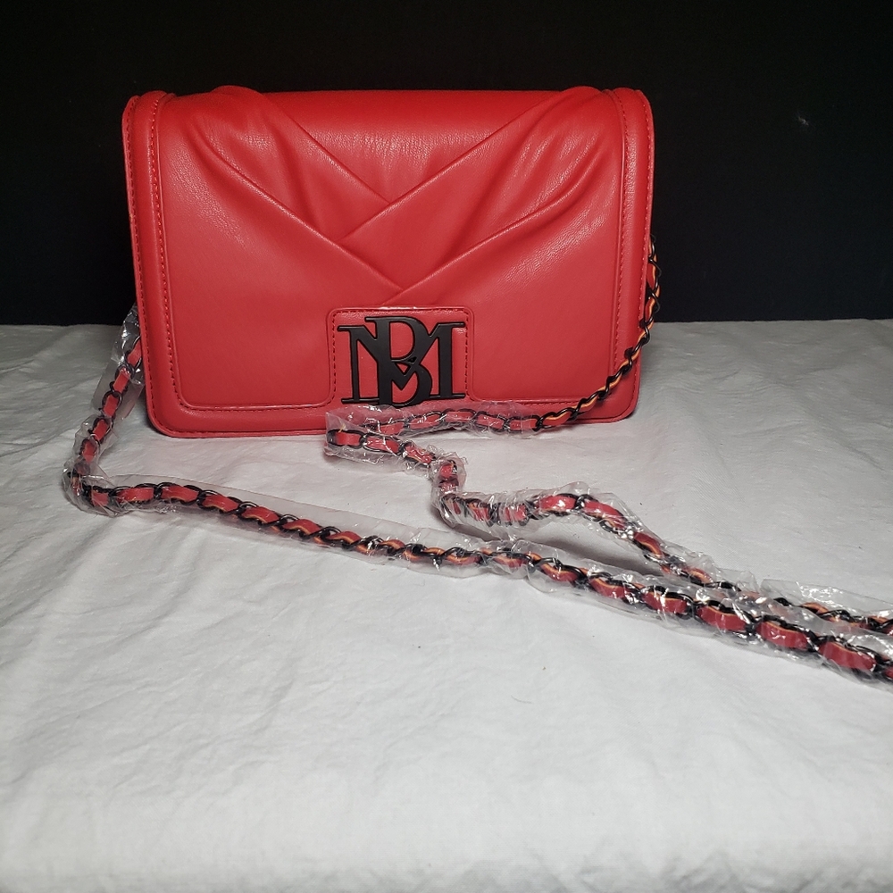 Badgley Mischka Crossbody Red Pleated vegan leather with strap NWT bag